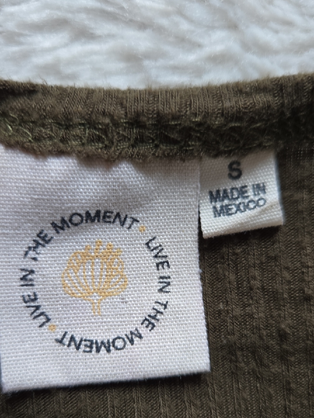 Live in the Moment Ribbed Lettuce Edge Top Small Olive Green Faux Button Front - Picture 2 of 11